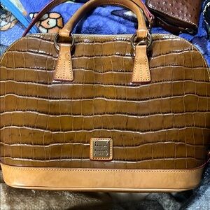 Brown Crocodile Embossed Leather Handbag